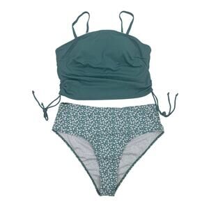 Soly Hux Women 2XL Tankini Set 2 Piece Swimsuit Ruched Drawstring Disty Floral